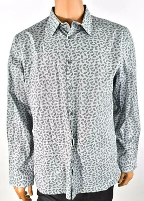 Camisa Kenneth Cole Hombres Nueva XL Gris Diseño Hoja Botones Elastizada Sin Hierro Informal Foto 1 de 3