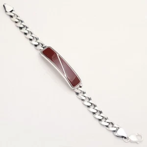 925 Sterling Silver Red Onyx Chain Mens Bracelet Handmade Jewelry Turkey Sz 8.5" - Picture 1 of 3