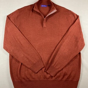 Alan Flusser Merino Wool  Sweater Men’s XL Orange V-Neck zip Pullover - Picture 1 of 6