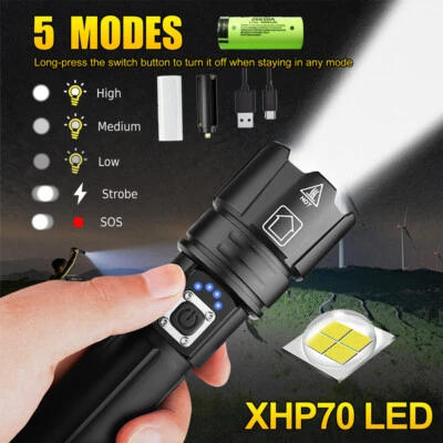 Extrem Hell 100000 Lumen P70 Taschenlampe Aufladbar Taktische Taschenlampen Akku - Bild 1 von 4