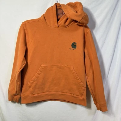 Carhartt Boys Large 14-16 Orange Distressed Pullover Hoodie Workwear Detroit L - Image 1 of 4