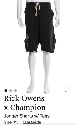 Rick Owens x Champion Men’s Shorts XL Black+Grey Accent 100% Cotton - Image 1 of 2