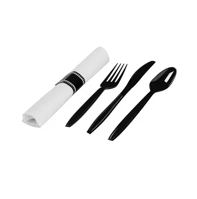 Fineline Setting 2530-BK Black Plastic Fork/Knife/Spoon Kit 100pcs-CS NEW (35C) - Image 1 of 3