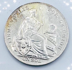 1934 LIMA PERU SILVER UN SOL 💥HIGH GRADE HISTORIC WORLD SILVER 💥 - Picture 1 of 2