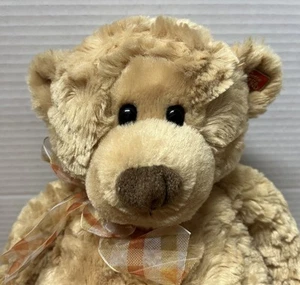 Gund MANNI CON RARO BOTTONE ORECCHIO ROSSO 16” orsacchiotto marrone peluche arancione fiocco a quadri - Foto 1 di 9