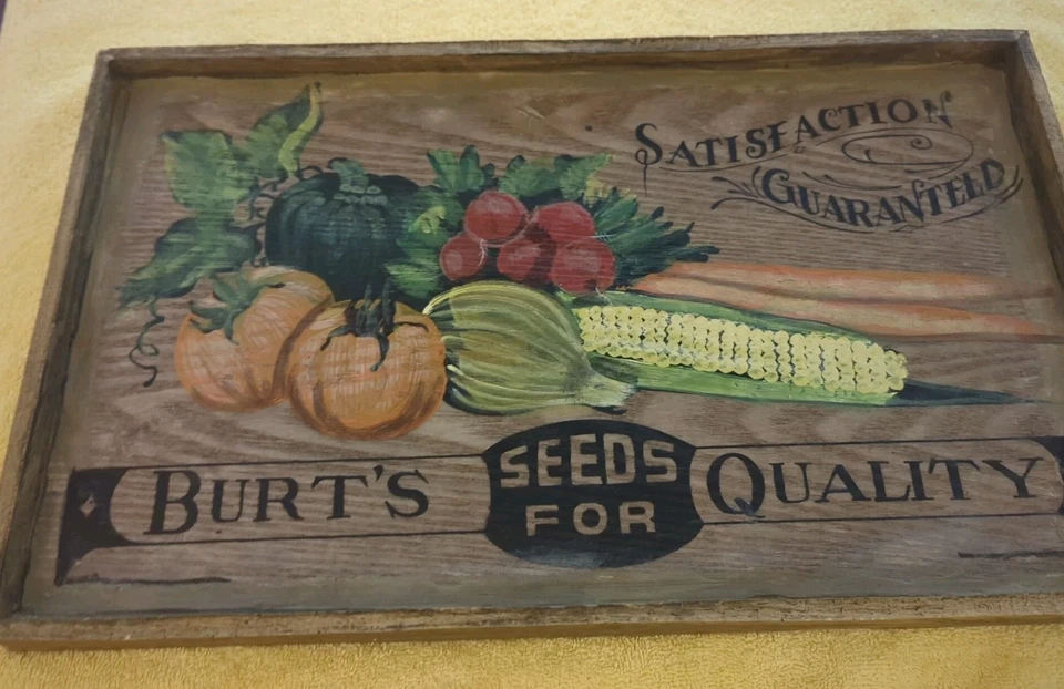 Cottage Core Heavy Duty Wood Burt's Seeds for Quality Hanging Sign/Tray 11" 19" - Image 1 of 4