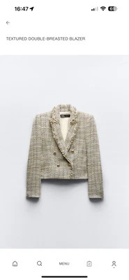  ZARA WOMENS MULTICOLOURED NEUTRAL TWEED BOUCLE BEIGE BLAZER JACKET CROPPED UK L - Image 1 of 4