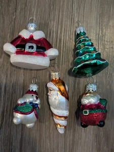 VTG 5 Hallmark Hand Blown Glass Christmas Ornaments Santa Tree Bear 3" Figures - Picture 1 of 17