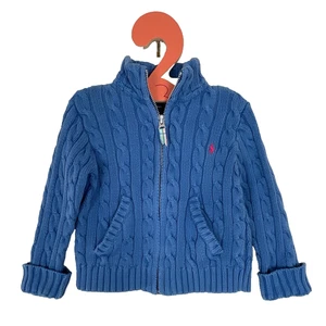 Suéter Ralph Lauren 100% Algodón Azul Cremallera Frontal Cárdigan Cuello Tejido con Cable 4T - Imagen 1 de 12