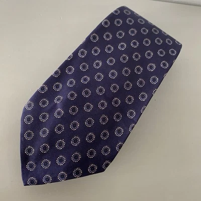 Corbata para hombre Tiecrafters seda azul marino geométrica lunares medallón limpio preppy 57" Foto 1 de 4