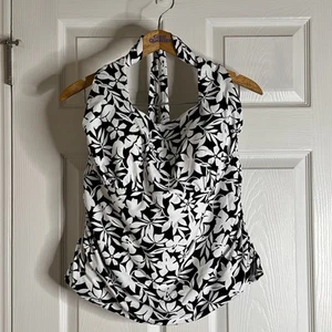 Lands End 22W Swimsuit Tankini Top Black Havana Floral Halter Top - Picture 1 of 9