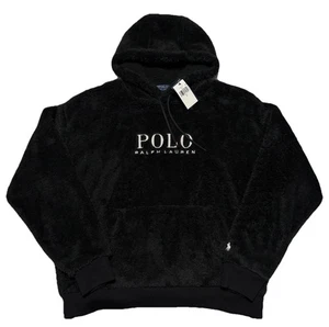 Polo Ralph Lauren Logo Gráfico Hi Pile Sherpa Suéter Negro Con Capucha Para Hombres Talla L - Imagen 1 de 6