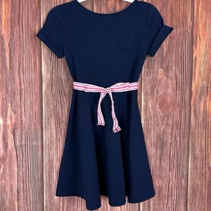 Polo Ralph Lauren Youth Girls Navy Blue Dress Size Large 12-14 Belted A Line - Picture 1 of 5