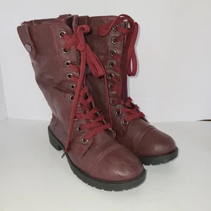 Botas para mujer Wanted talla 6 borgoña con cordones cremallera en la parte posterior de imitación de cuero forradas 9" H - Imagen 1 de 16