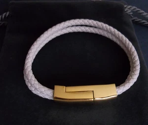 USB Portable Bracelet Data Cable, white Leather Braided. New - Picture 1 of 4