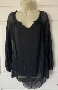 Cobblestone Black 100% Silk Blouse Flowy Made In Italy One Size Fits Most - Picture 1 of 8