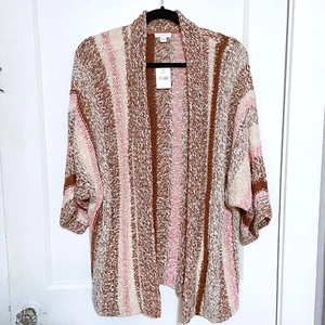 NEW J Jill Large Multicolor Stripe 3/4 Sleeve Cozy Open Front Cardigan Sweater - Picture 1 of 6