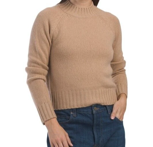Vince Cashmere Crew Shrunken Sweater Mock Neck Saddle S