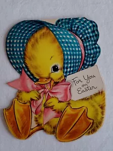 Tarjeta de felicitación de Pascua de colección HALL Brothers corte tinte bebé pollito con gorro sin usar - Imagen 1 de 10