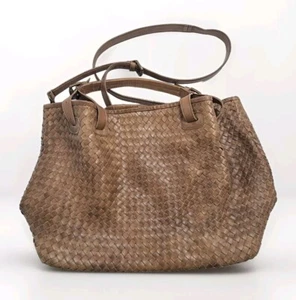 Valentina Made In Italy Cognac Woven Leather Tote Hobo Bag Purse Handbag Brown - Picture 1 of 9