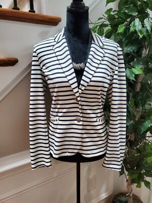 Blazer ajustado Only para mujer azul y blanco de dos botones manga larga de un solo pecho  Foto 1 de 4