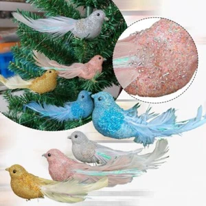 4Pcs Xmas Artificial Feathers Glitter Bird Fake Birds Clip Christmas Tree Decor. - Picture 1 of 11