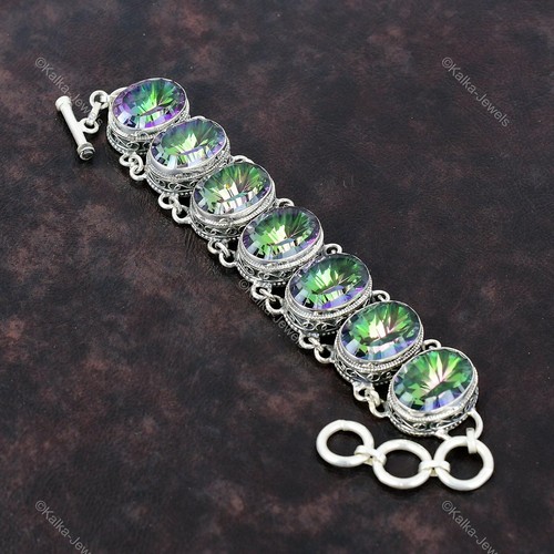 VALENTINO Bracciale Naturale Arcobaleno Mistico Topazio Vintage Regolabile Argento 925 Per Ragazze