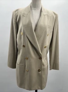 BURBERRYS of LONDON Women's Beige Wool Double-Breasted Blazer Gold Buttons Sz 8 - Picture 1 of 24