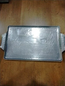 Hammered Aluminum Flying Geese tray with handles Mid Century 16x9 inches - Picture 1 of 4