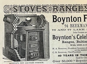 Anuncio impreso vintage de 1886 Boynton Furnace Company arte de la ciudad de Nueva York - Imagen 1 de 2