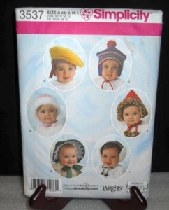 Simplicity Pattern 3537 Babies and Toddlers Hats in 4 Sizes - Picture 1 of 2