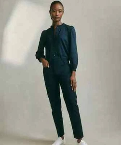 The White Company Organic Cotton Slim Leg Trousers Navy Blue Size UK8 RRP £89 - Picture 1 of 7