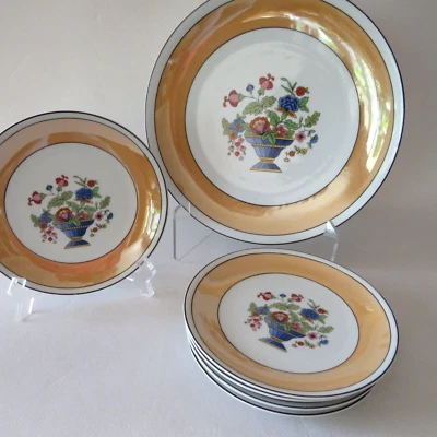 Juego de platos de postre florales de colección Schwarzenhammer Bavaria melocotón brillo 6 piezas #159 Foto 1 de 4