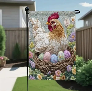 Garden flag, Easter chicken, polyester, 12” x 18”, double-sided - Picture 1 of 5