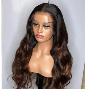 Ombre Chocolate Brown 13X4 Lace Front Human Hair Wigs For Black Women Body Wave - Picture 1 of 9