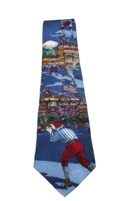 Mens Silk Necktie 1921 Base Ball Theme Designer Runner Base Ref 55.5L 3.75W - Image 1 of 4