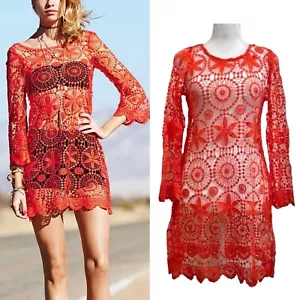 H&M x Coachella CROCHET MINI DRESS Sexy Festival Coverup Red Vintage Style Club - Bild 1 von 4