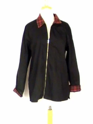 Denim & Co QVC Mujer LS Cremallera Frontal Negra Denim Chaqueta Roja a Cuadros Mediana Nueva con Etiquetas Foto 1 de 4