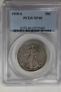 1918-S 0,50 PCGS XF40 Walking Liberty, halber Dollar, Lady Liberty halbe - Bild 1 von 2