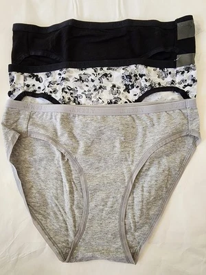 NUEVO CON ETIQUETAS-Bikinis elásticos de algodón orgánico Jockey-paquete de 3 pares-talla pequeña-negro/gris Foto 1 de 3