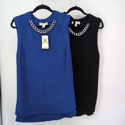 (2) Suéter túnica tejida con cuello de cadena de metal Michael Kors sin mangas Foto 1 de 4