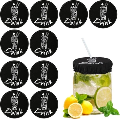 [10-Упаковка] Многоразовые тканевые чехлы для напитков — предотвращают шипы напитков — черные - Изображение 1 из 4