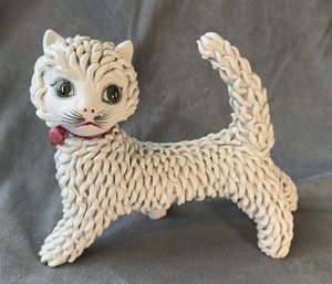 Vintage 1950s Italian Gatto Spaghetti Cat Figurine White Ceramic MCM Home Decor - Picture 1 of 10