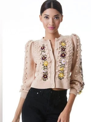 110 Alice + Olivia kitty Floral Embroidered cardigan Puff Sleeve XS - Image 1 of 4