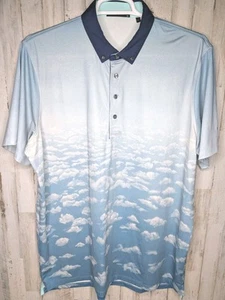 Greyson Polo Shirt Mens XL Blue Golf Performance Quick Dry Cloud Print AOP Rare - Picture 1 of 12