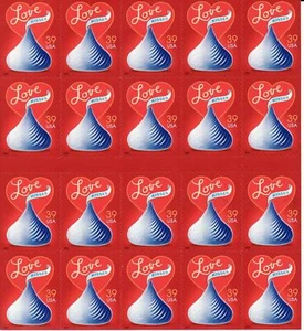 #4122a Love and Kisses Valentines/Wedding stamps 39¢ Sheet/Pane of 20 MNH - Picture 1 of 1