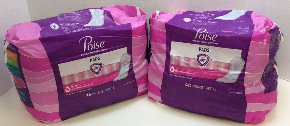 Poise Fresh Protection Pads, #5 Maximum Regular, 96 Total Pads, Disheveled Packs