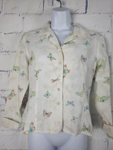 Talbots Petite Linen Butterfly Button Front Blouse size 2P V-neck Collar L/Slv - Picture 1 of 12