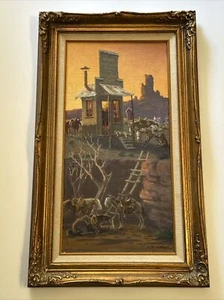 LLOYD MITCHELL PAINTING WESTERN SALOON LANDSCAPE COWBOY HORSE SUNSET FAMOUS FINE - Picture 1 of 22