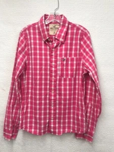 Mens Hollister Casual Long Sleeve Button Down Shirt with Pocket, Pink/White, M - Picture 1 of 3